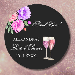 Blüten und Prosecco Rosa Brautparty-Dankeschön Runder Aufkleber