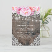 Blüten und rosa Blumenzwiebelleuchten rustikal Einladung (Stehend Vorderseite)