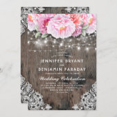 Blüten und rosa Blumenzwiebelleuchten rustikal Einladung (Vorne/Hinten)