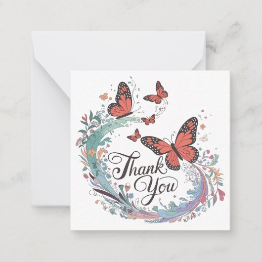 Blüten und Schmetterlinge Danke Mitteilungskarte (Vorderseite)