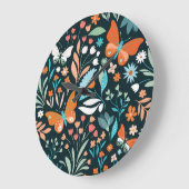 Blüten und Schmetterlinge, dekorative nahtlose Pat Große Wanduhr (Winkel)