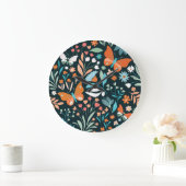 Blüten und Schmetterlinge, dekorative nahtlose Pat Große Wanduhr (Zuhause)