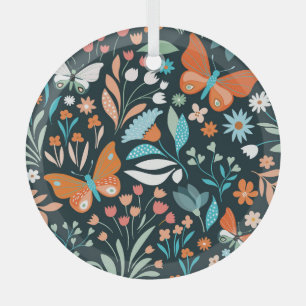 Blüten und Schmetterlinge, dekorative nahtlose Pat Ornament Aus Glas