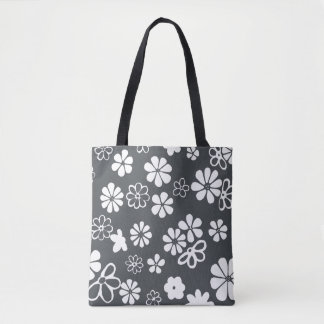 Blüten und Schmetterlinge, grau und weiß Tasche