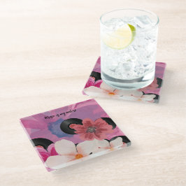 Blüten und Vinyl Glasuntersetzer