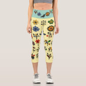 Blüten und Vögel Capri Leggings (Vorderseite)