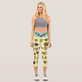 Blüten und Vögel Capri Leggings