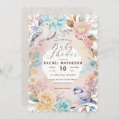 Blüten und Vögel Dusche für Babys Einladung (Vorne/Hinten)
