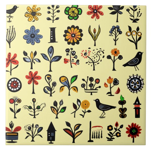 Blüten und Vögel Fliese (Vorderseite)