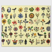 Blüten und Vögel Geschenkpapier (Flach)