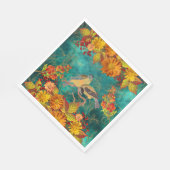 Blüten und Vögel Orange, Rot, Gelb, Aquamarine Rüc Serviette (Ecke)