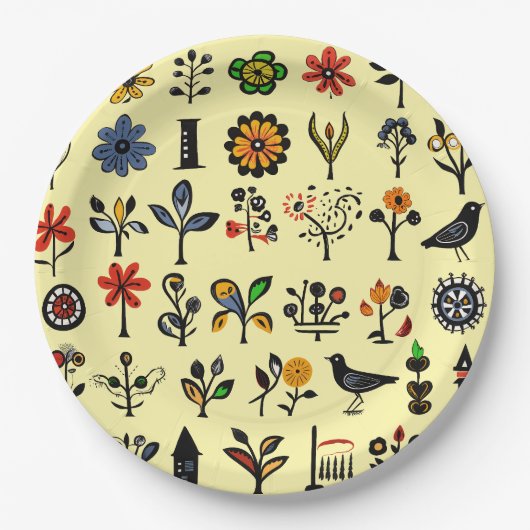 Blüten und Vögel Pappteller (Vorderseite)