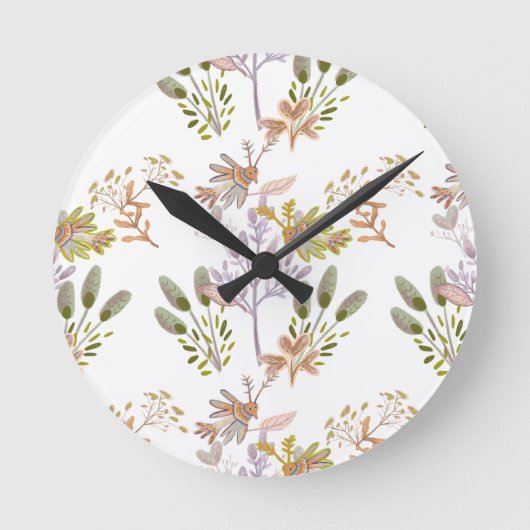 Blüten und Vögel Runde Wanduhr (Vorderseite)
