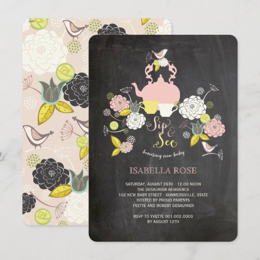 Blüten und Vögel-Seife und Babydusche Einladung (Vorne/Hinten)