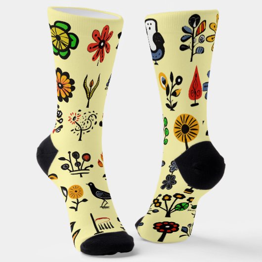 Blüten und Vögel Socken (Gewinkelt)