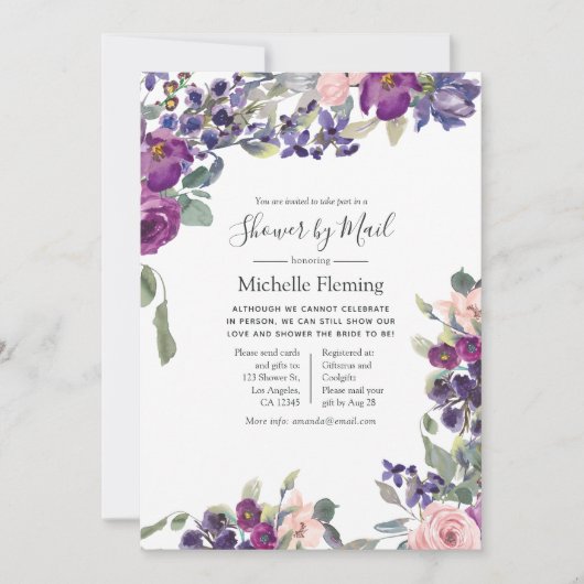 Blüten, Violet & Plum Baby oder Brautparty per Mai Einladung (Vorderseite)
