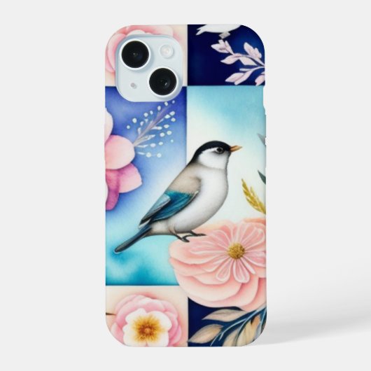 Blüten & Vögel iPhone 15 Hülle (Rückseite)