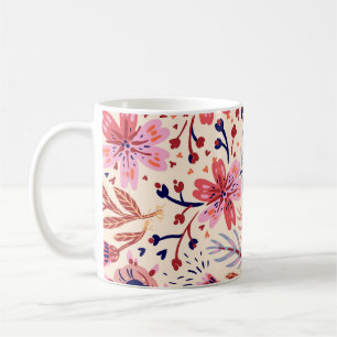 Blüten, Vögel, Vintage nahtlose Muster. Kaffeetasse