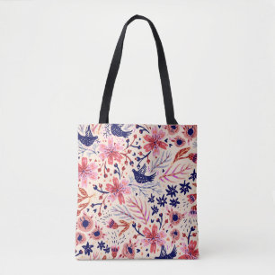 Blüten, Vögel, Vintage nahtlose Muster. Tasche