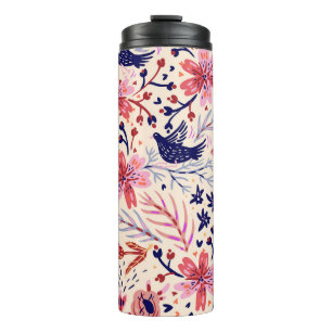 Blüten, Vögel, Vintage nahtlose Muster. Thermosbecher