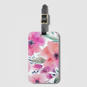 Blüten   Wasserfarben Rosa Blumen Gemalt Gepäckanhänger