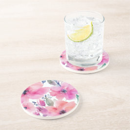 Blüten | Wasserfarben Rosa Blumen Gemalt Getränkeuntersetzer