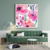 Blüten | Wasserfarben Rosa Blumen Gemalt Poster