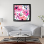 Blüten | Wasserfarben Rosa Blumen Gemalt Poster