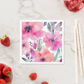 Blüten | Wasserfarben Rosa Blumen Gemalt Serviette (Beispiel)