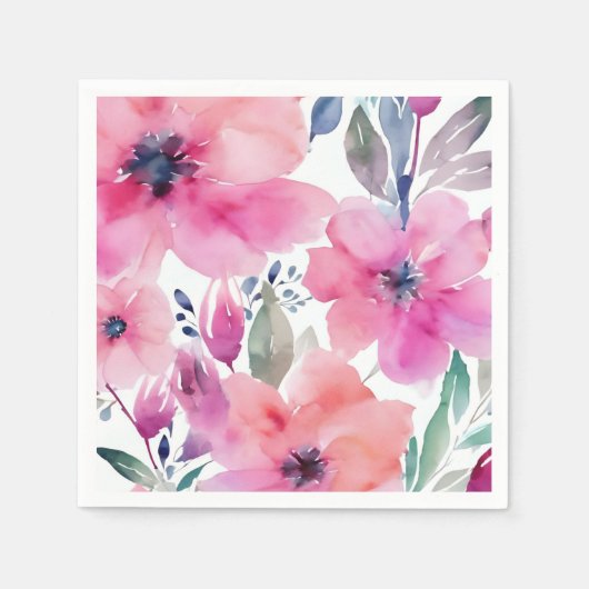 Blüten | Wasserfarben Rosa Blumen Gemalt Serviette (Vorderseite)