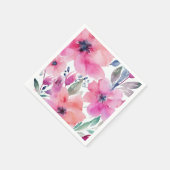 Blüten | Wasserfarben Rosa Blumen Gemalt Serviette (Ecke)