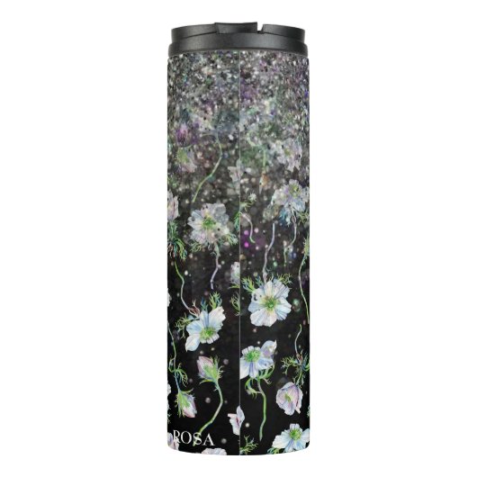 *~* Blütenanemone Silver Glitzer Girly Thermosbecher (Rückseite)