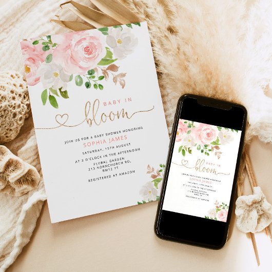 Blütenbaby in blühender Babydusche Einladung