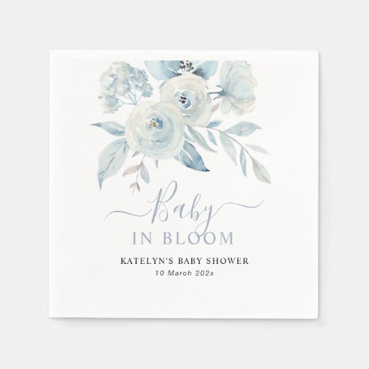 Blütenbaby in dustig blauer Babydusche Serviette (Vorderseite)