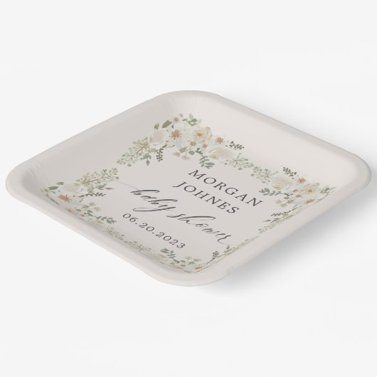 Blütenbaby in Elfenbeinblütendusche Pappteller (Gewinkelt)