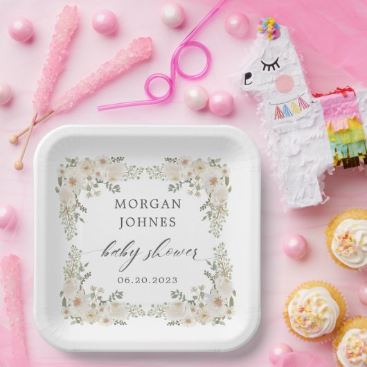 Blütenbaby in Elfenbeinblütendusche Pappteller (Party)