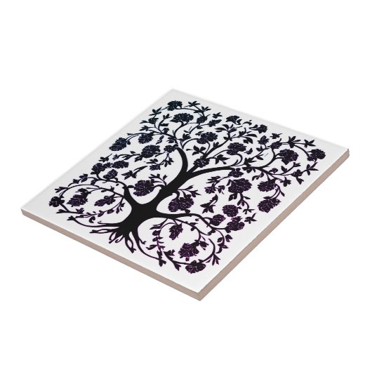 Blütenbaum #5 Schwarz und Weiß Fliese (Seite)