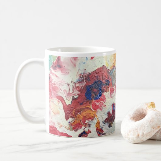 Blütenbaum abstrakt, rot-blau-gelb Blüte Kaffeetasse (Mit Donut)
