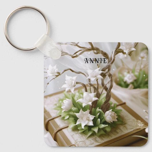 Blütenbaum aus einem Buch Schlüsselanhänger (Vorderseite)