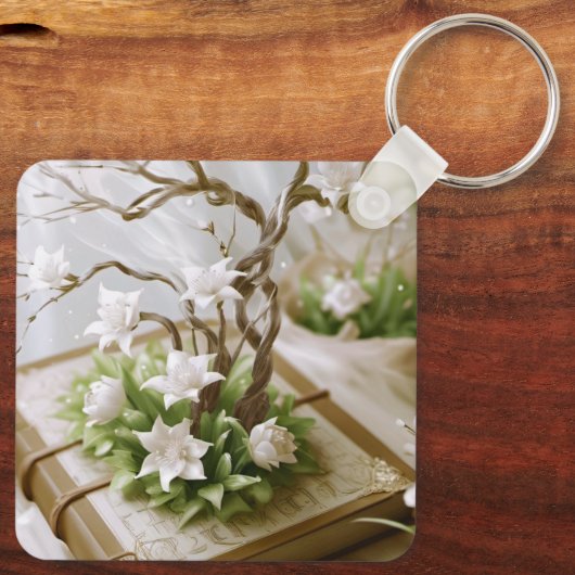 Blütenbaum aus einem Buch Schlüsselanhänger (Rückseite)