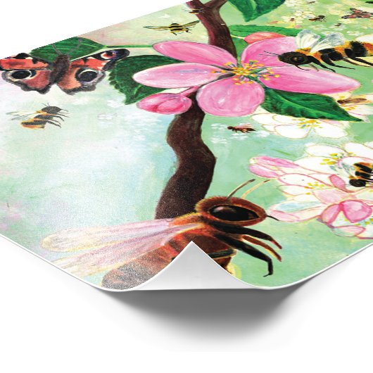 Blütenbaum mit Bienen Fotodruck (Ecke)