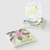 Blütenbaum mit Bienenillustration Steinuntersetzer (Seitenansicht)