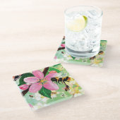 Blütenbaum mit Bienenstertrivet Glasuntersetzer (Schrägansicht)