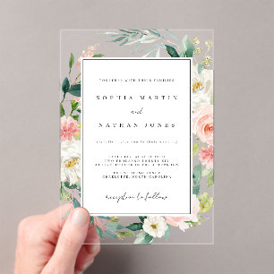 Blütenblatt Erröten Grün Modern Klare Hochzeit Acryleinladungen