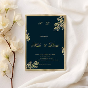 Blütenblatt-Hochzeit mit blauem Glitzer Einladung