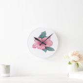 Blütenblätter aus Blume mit grünen Blätter Runde Wanduhr (Zuhause)