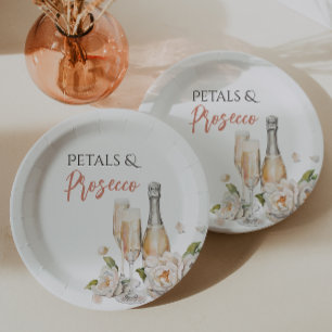 Blütenblätter und Prosecco Roséfarbene Hochzeitsdu Pappteller