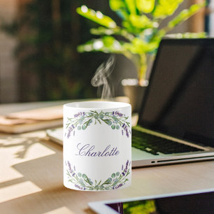 Blütenblätterflorale Eukalyptus-Grünname Kaffeetasse