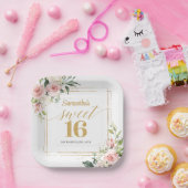 Blütenblättriger Eukalyptusgold 16 . Geburtstag Pappteller (Party)