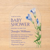 Blütenblau-Aquarell-Babydusche Acryleinladungen (Vorderseite)